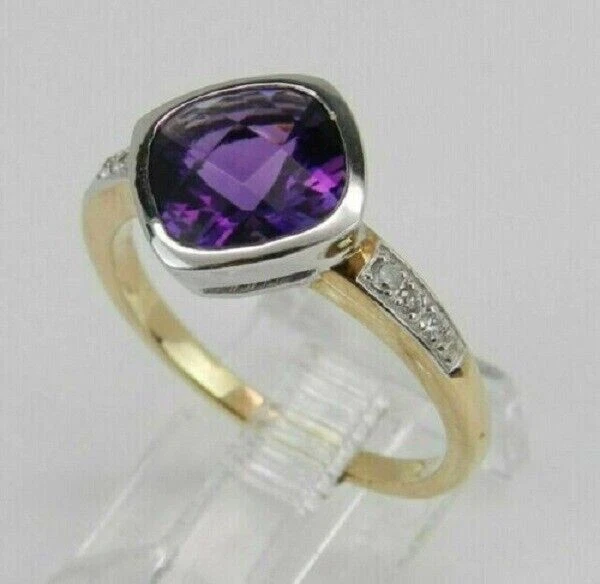3Ct Cushion Cut Amethyst Solitaire Engagement Ring 14K Two Tone Gold Finish - Image 2 of 4