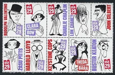 USA - MNH Block of 10 Stamps - 1994 Stars of the Silent Screen...2819-2828