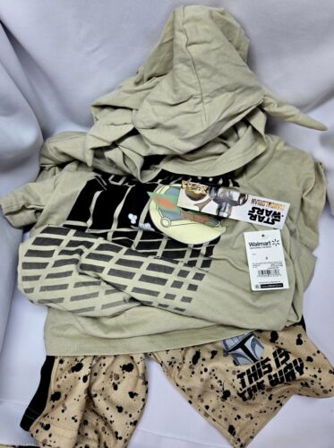 Baby YODA Boys Cosplay Hooded Top & Shorts 2-Piece Outfit Size 8