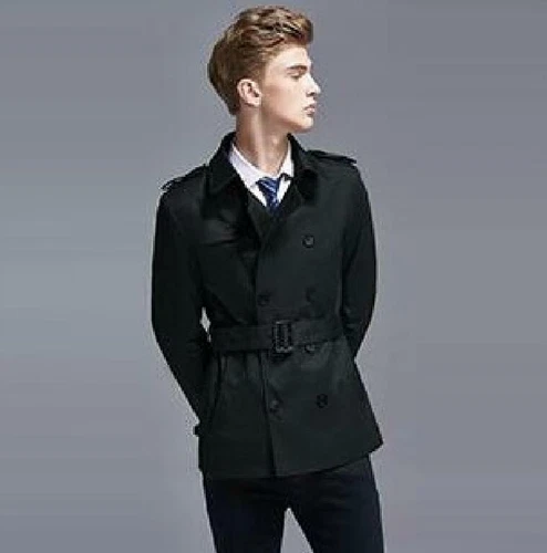 Zweireihiger schmaler Herren-Trenchcoat Frühling britischer Stil kurzer Windbreaker - Bild 25 von 27