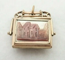 Antique Gold Filled 2 Side Carved Stone Pocket Watch Chain Swivel Locket Fob