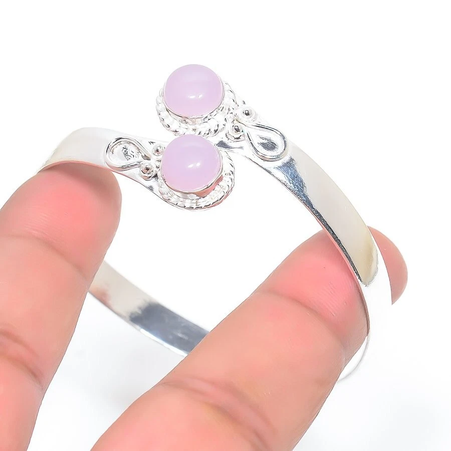 VALENTINO Bracciale Gioielli Argento Sterling 925 Pietra Preziosa Quarzo Rosa Regolabile