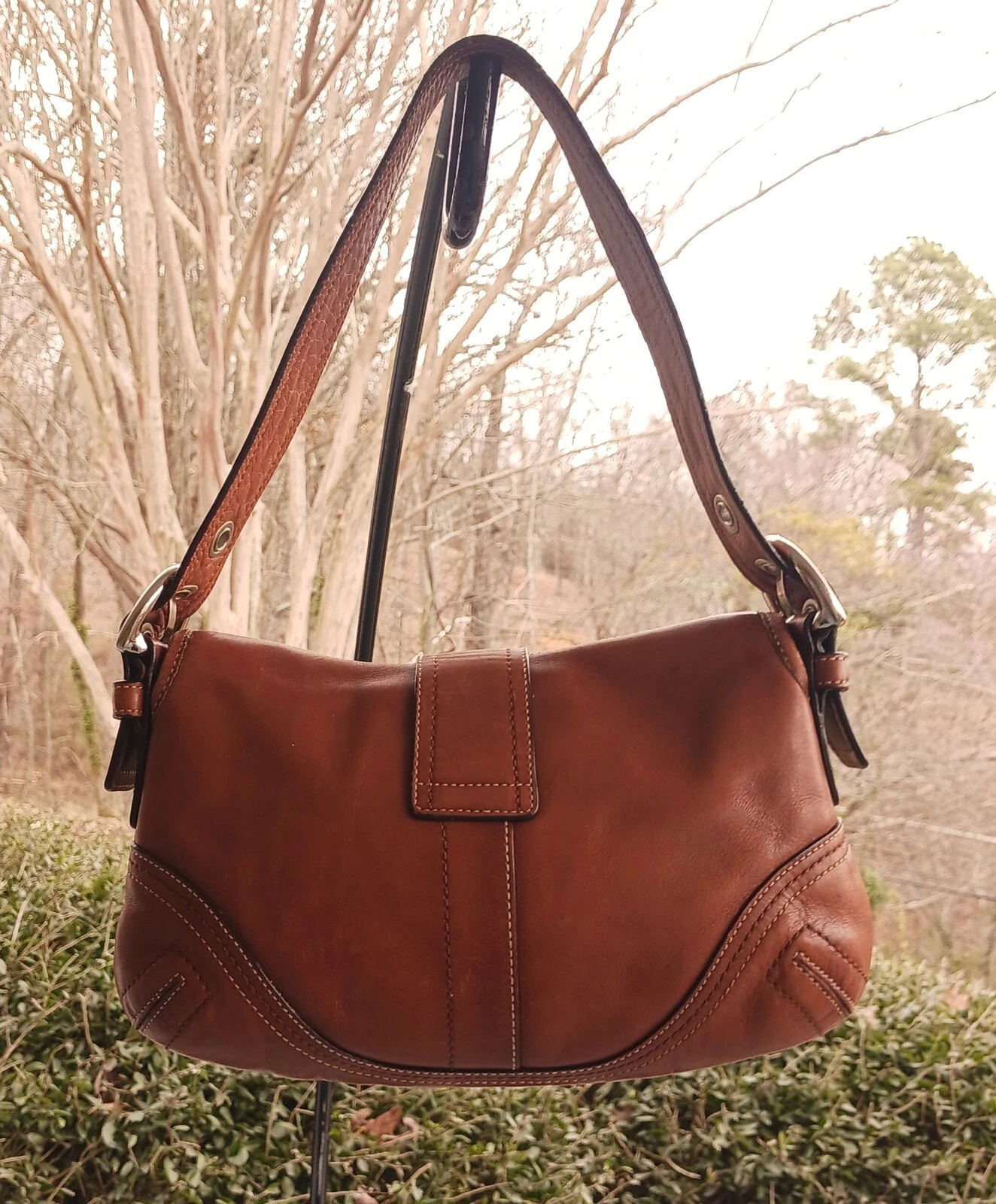 Coach F10188 borsa a tracolla piccola vintage Soho in pelle cognac con cuciture a contrasto