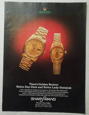 1991 SHARFMANS Jewelers ROLEX Day-Date & Lady-Datejust Watches Magazine Ad