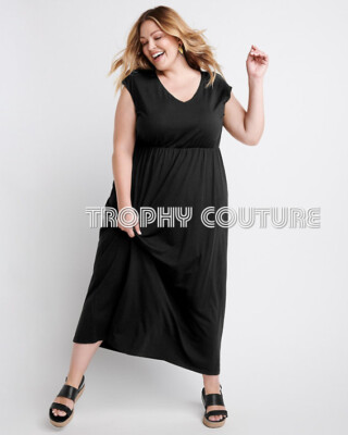 NEW RYLLACE PLUS SIZE BLACK COASTAL EMPIRE KNIT MAXI DRESS SZ 2X 18/20