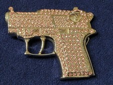 Gun Belt Buckle Full of pink Rhinestones Silver Metal