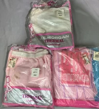 Vtg Womens JE MORGAN Thermal Ankle Length Pants Lot Of 3 Pink White Size M *READ