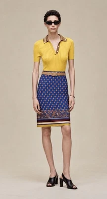 GUY LAROCHE 1980s Vintage Wool Skirt Cobalt Blue Block Print Handmade Size FR42 - Bild 1 von 4
