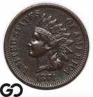 1874 Indian Head Cent Penny, Choice AU Better Date