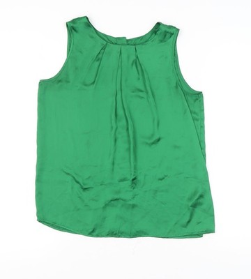 New Look Damen grün Satin ärmellos U-Ausschnitt Bluse Gr. 14