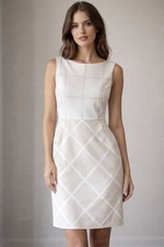 Elie Tahari Women's Cream Color Sleeveless Dress Polyester Blend Size 8 EUC