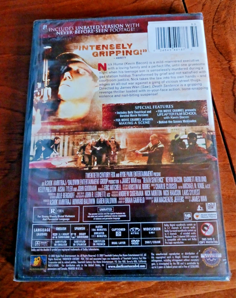 Death Sentence:  Kevin Bacon -  (Unrated Widescreen DVD) - 2008; NEW, SEALED - Image 2 of 4