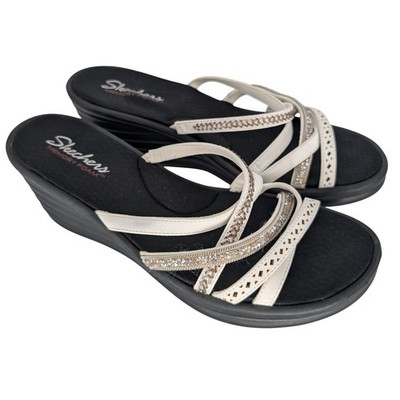 Skechers Rumblers Wave Lassie Wedge Sandal Womens 11 White Strappy Metallic Y2K
