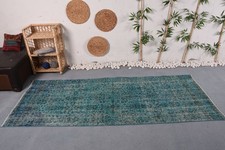 Turkish 3,4x8,4 ft Area Rug, Vintage Rug, Blu...