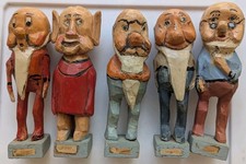 Vintage Folk Art Carved Wood 5 of 7 Dwarfs Snow White Hand Painted Antique