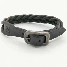 IL BISONTE Leather Braided Bracelet Black Used Women's Jewelry