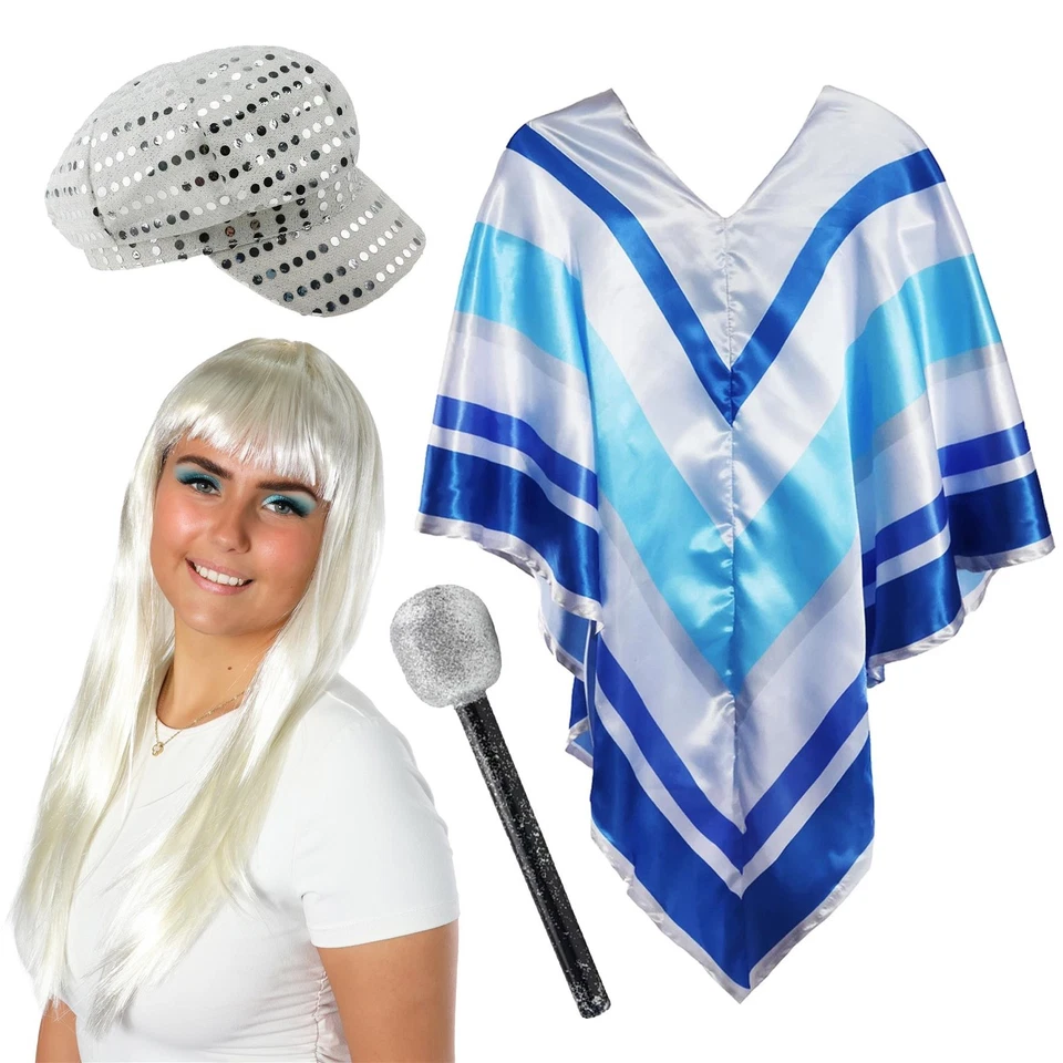 EUROVISION DISCO QUEEN COSTUME PONCHO CAPE MICROPHONE ANNÉES 70 CÉLÉBRITÉ SUPER DISCO - Photo 1/4