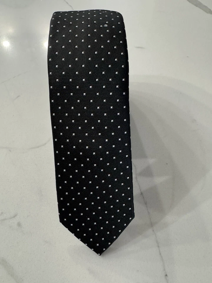"Lote de 2 corbatas Elegance delgadas-negras con puntos rojos y blancos-57""-100 % microfibra" Foto 3 de 4