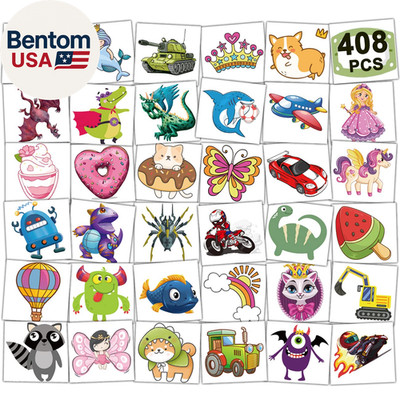 408 PCS Individually Wrapped Temporary Tattoos for Kids - Mixed Tattoos for Kids
