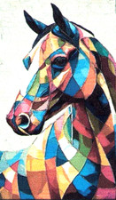 Needlepoint Canvas 13 mesh Zweigart Horse Midcentury Art Cube 16x12 inches