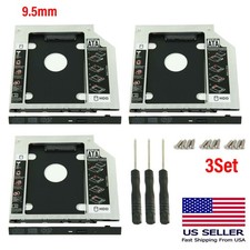 9.5mm Universal For SATA 2nd HDD SSD Hard Drive Caddy CD/DVD-ROM Optical Bay 3X