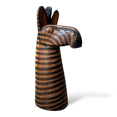 Vintage Hand Carved Zebra Folk Art Wood Statuette Primitive Naive