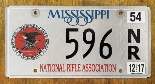 2017 Mississippi “National Rifle Association” License Plate. RARE & Low #. “596”