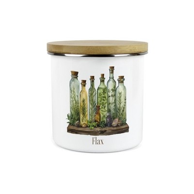Flax Storage Canister - Green Herb Oils Kitchen Food Container Gifts