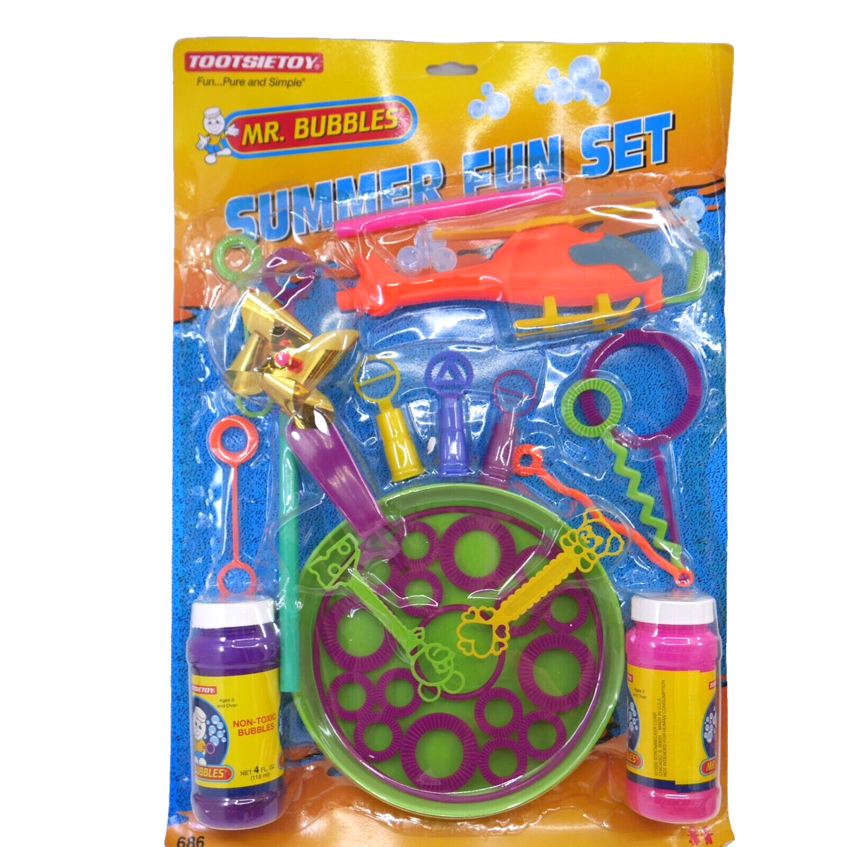 Vintage Mr. Bubbles Set Summer Fun Tootsie Toy Helicopter Pipe