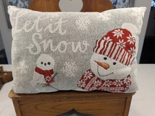 Winter Snowman Decorative Pillow with "Let it Snow" Design
