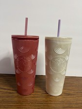 Starbucks 2023 Fall Pink & White  Shimmer Shell Mermaid Scales Tumbler 24 oz