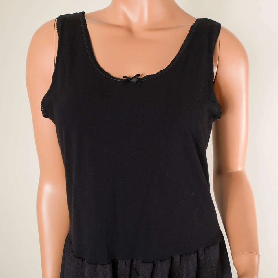 💖 Vintage Women's Full Slip Dress Black Cotton Bodice Nylon Skirt Lace Trim 44 - Image 3 of 4