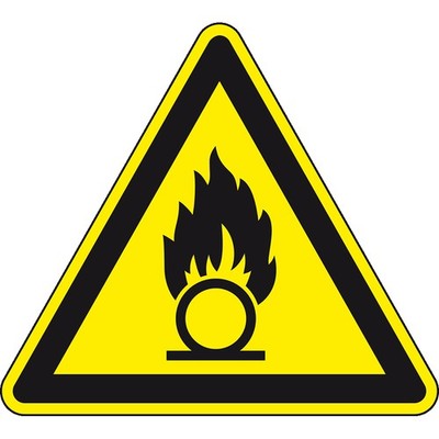 Warnschild v. brandfördernden Stoffen Folie SL 20cmASR A1.3 DIN EN ISO7010 W028