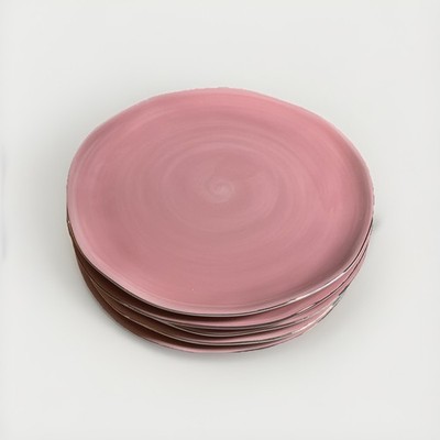 Pier 1 Imports Dolomite Earthenware Pink w Gold Rim Ruffled Plates 9 in Set of 5