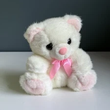 Rare Vintage Plush Bear Bear 6.5" Pink Bow Gift Stuffed Animal Toy Valentine