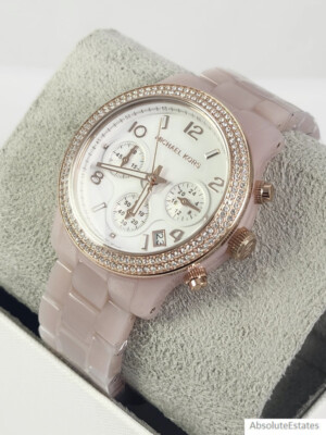 NEW Michael Kors Runway Pave Rose Gold Glitz Blush Pink Acetate