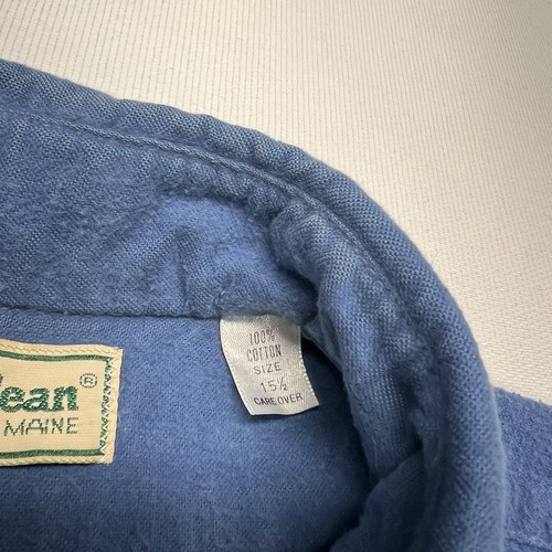 VTG LL Bean Flannel Shirt Mens Medium 15.5 Blue Chamois Cloth Button Up Retro - Picture 6 of 21