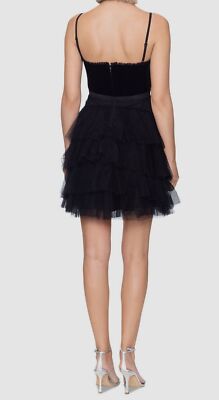 Betsy & Adam Short Velvet/Mesh Party Dress Women's Dress Black : 2