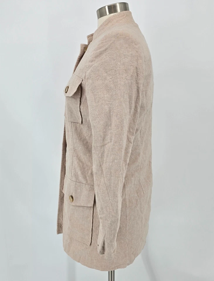 Chaqueta de safari de lino Harris Wallace talla 10P hasta la cadera cuello banda ajustada Foto 4 de 4