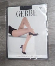 GERBE Paris Sunlight 15 Denier Tights Sheer Shiny Gray Made in France Size 1