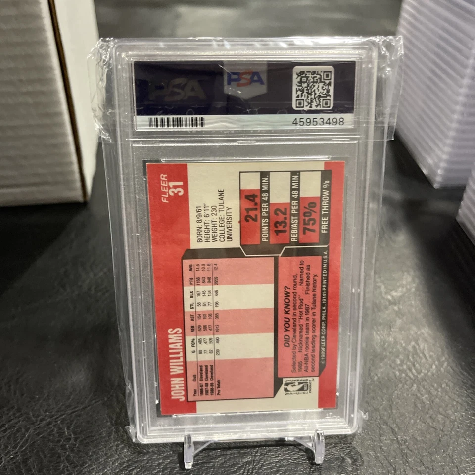 Fleer #31 1989 John “Hot Rod” Williams PSA 8/Autógrafo 9 Pop 1 Cleveland Cavs Foto 2 de 3