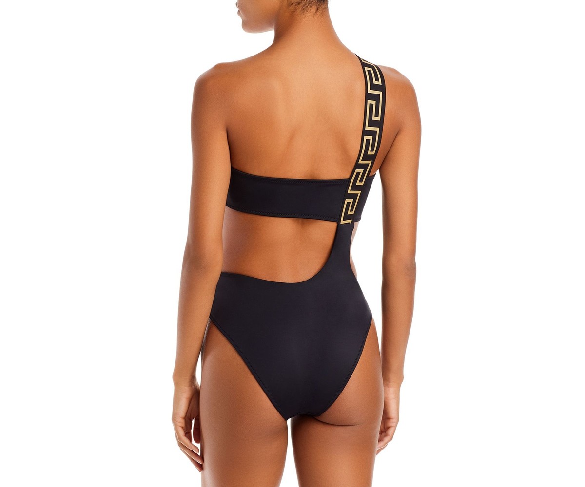 Versace La Greca Logo One-Piece Swimsuit in Black Versace Size 4