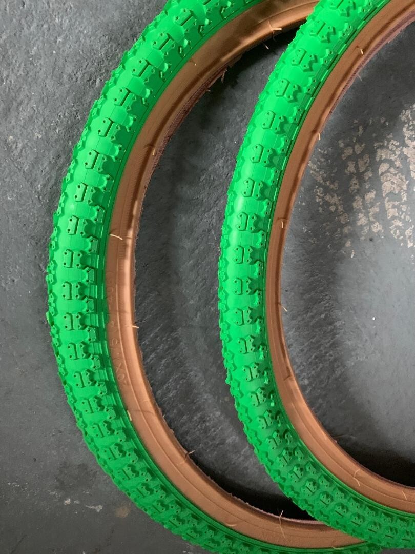 PAIR (2PCS) GREEN/GUM WALL BICYCLE TIRES 20" x 1.75 BMX MTB BIKES eBay