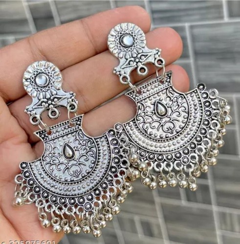 Indian Afghani Ethnic Oxidized Silver Bollywood inspired Style Boho Earrings - Picture 26 of 31