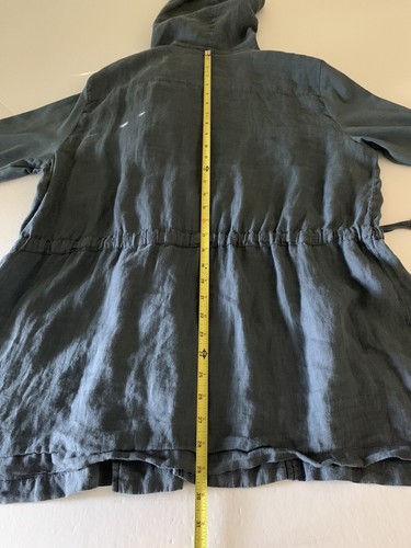FLAX Designs Boardwalk Jacket Women’s Size S Hooded Linen Button Front Blue - Picture 10 of 10