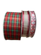 Christmas Holiday Ribbon x3 Plaid Tartan Checked Gingham Satin Snowflake 16 Yds