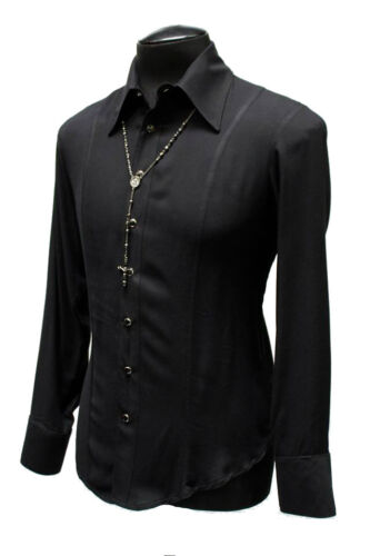 SHRINE GOTHIC ARISTOCRAT VAMPIRE ROCKER BASIC FORMAL CLASSIC BLACK DRESS SHIRT - Picture 1 of 1