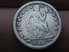 1853 P Seated Liberty Silver Dime- Philadelphia, With Arrows, VF/XF Details