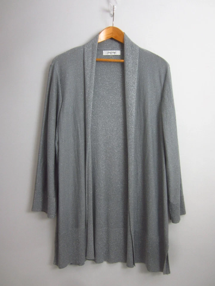 Jones New York Studio Womens Plus 2X Gray Silver Metallic LS Open Long Cardigan - Image 4 of 4