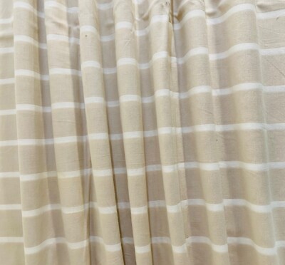 Threshold Gray White Stripe Fabric Beige Shower Curtain 72x72  100% Cotton